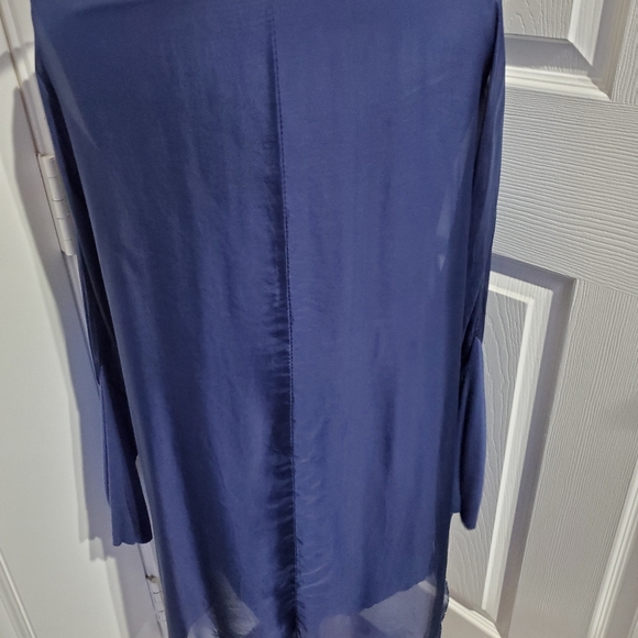 Navy Blue Silk Scoop Neck Tiered Ruffle Lightweight Blouse Women's Size L - Picture 5 of 10